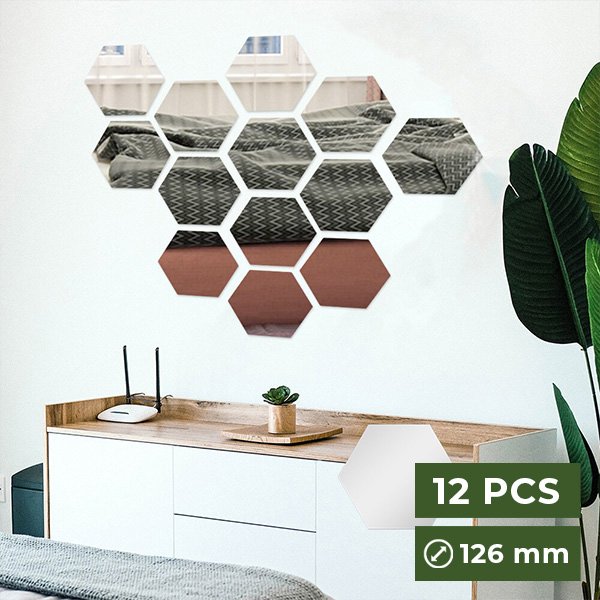 Autocolante de perete cu oglindă (12 bucăți) - Hexawally
